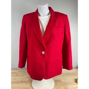 Collectible Gold Women's Size 10 Red Suit Blazer Boyfriend 1-Button Linen Blend